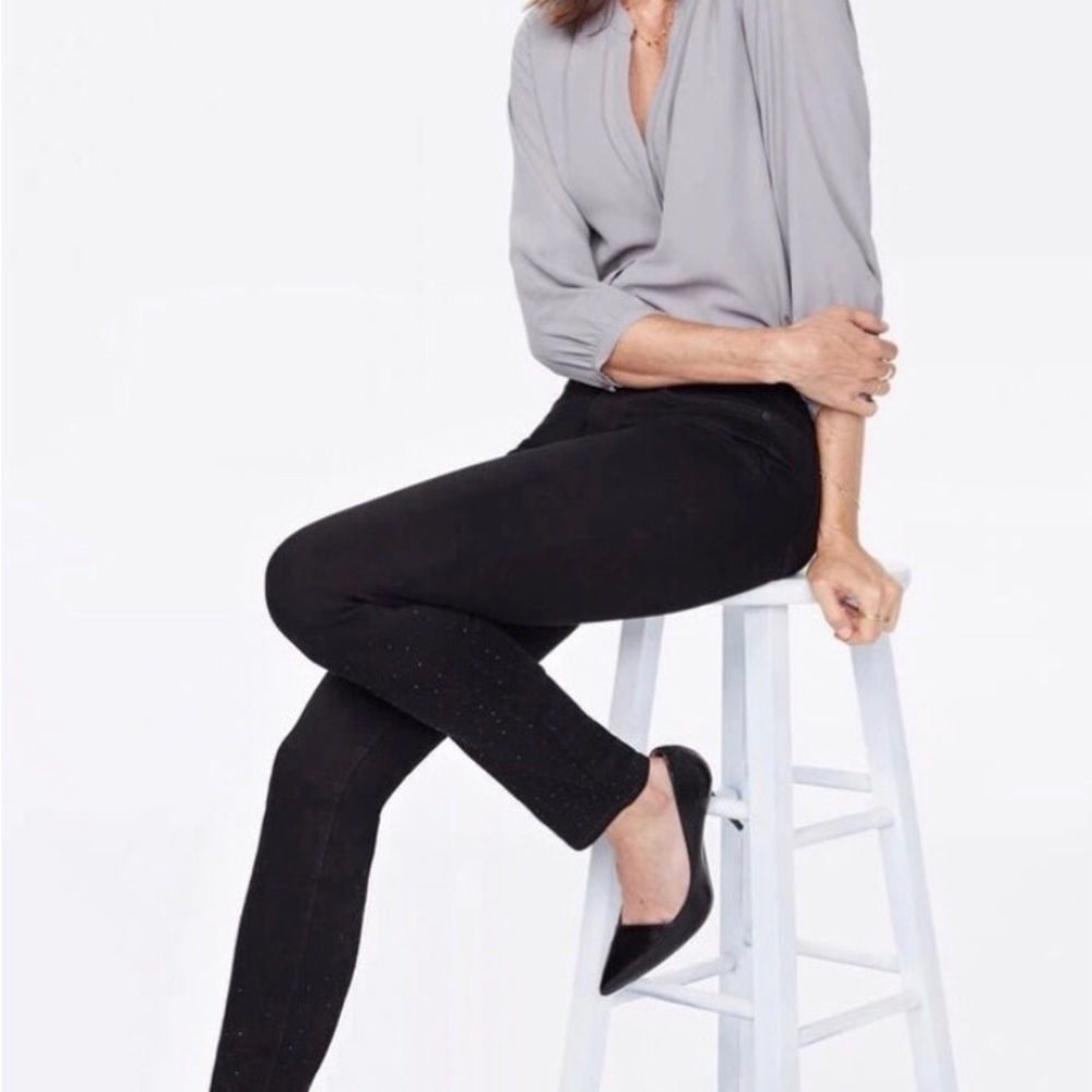 NYDJ Alina High Rise Legging Embellished Rhinestone Skinny Jeans Blue